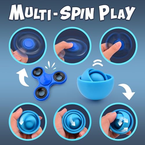 Yrissmiss Fidget Toys Adults Pack 5Pcs,Fidget Spinner with Magnetic Rings Gyro,Fidget Controller Autism Sensory Toys,ADHD Stress Anxiety Desk Fidgets,Easter Basket Stuffers for Kids Teen Boys(BU)