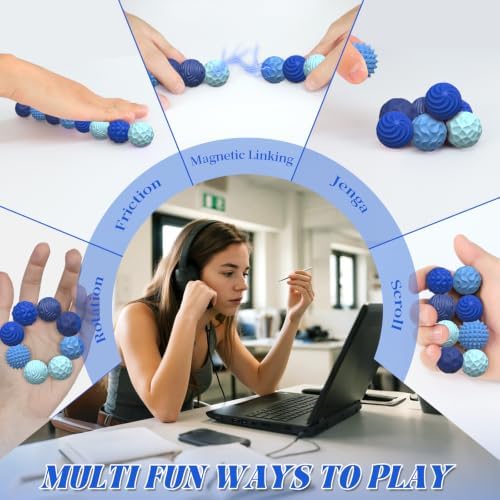 Silicone Magnetic Balls, Fidget Toys for Adults & Teens, 6PCS Stress Balls Sensory Toy, Quiet Magnet Desk Fidgets with Textured, ADHD Anxiety Relief Items, Fun Stocking Suffers Gifts (Blue(8-Pack))
