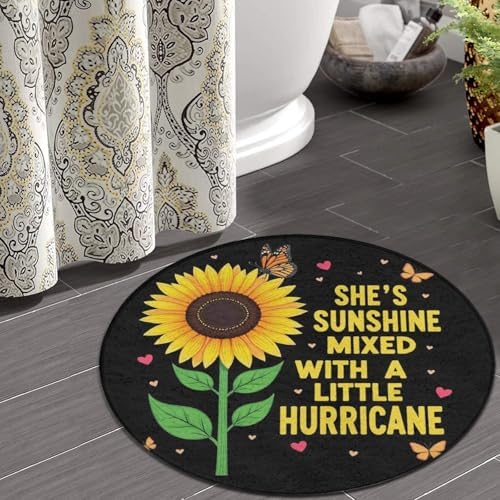 Large Home Decor Mat, Soft Round Yoga Carpet, Non Slip Machine Washable Home Office Circle Rug Butterfly Sunflower She is Sunshine