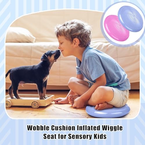Silipull 2 Pcs Wiggle Seat Inflated Wobble Cushion Flexible Balance Disc with Air Pump for Core Stability Strengthening Improving Posture Physical Exercise
