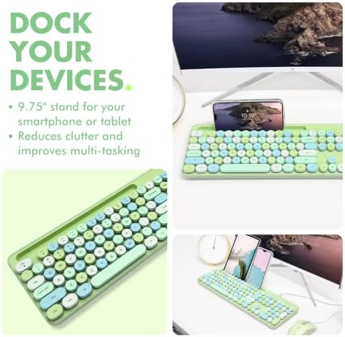X9 Wired Keyboard and Mouse Combo - Retro Typewriter Keyboard with Round Keycaps, Soft White Backlight, Phone Dock, 109 Full-Size Keys, Cute Wired Green Keyboard and Mouse for Laptop, PC & Chromebook