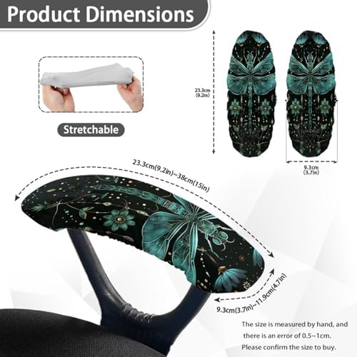 Office Chair Armrest Covers Set of 2, Dragonfly Flower Print Chair Arm Covers, Removable Office Chair Covers Stretchy Armrest Covers, Home Decorations