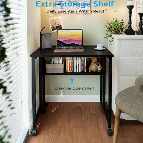 GreenForest Folding Desk with Wheels, 24.8" Rolling Table for Small Spaces