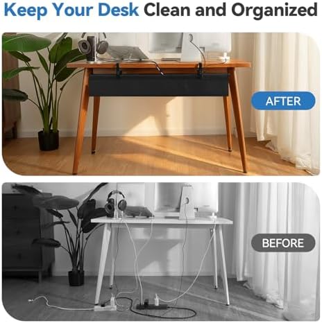 SHUWEI 48" Under Desk Cable Tray, Fabric No-Drill Mount, Off White