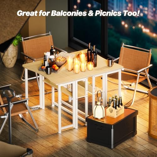Huuger Folding Desk with Storage Shelf, 31.5 Inch Foldable Computer Table