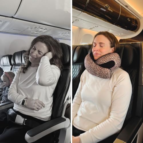 FlyHugz® Neck Travel Pillow Memory Foam Neck Pillow, Leopard Print