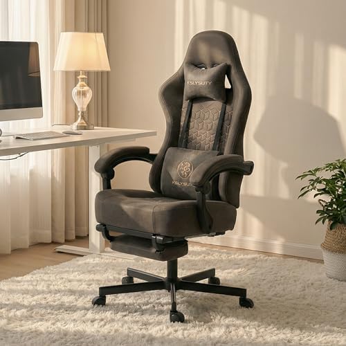 Office Chair for Home Office, Ergonomic Wide Seat Desk Chair with Pocket Spring Cushion, Breathable Leather Gaming Chair with Adjustable Headrest and Retractable Footrest，Grey