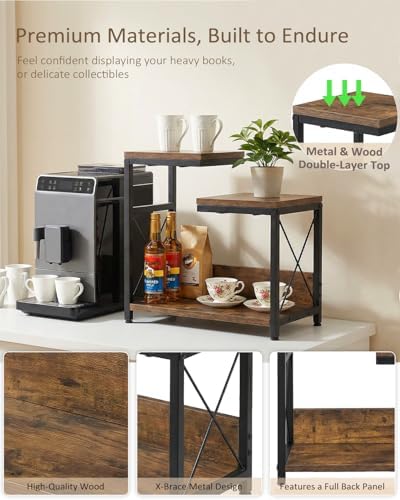 Desk Shelf Organizer, Small Desktop Bookshelf for Desk, Wood Table Top Shelves, Desktop Organizer Shelf for Office, Desk Decor, Nightstand, Home, Corner, 3 Tier Rustic Brown