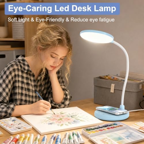 Blue Desk Lamp, Table Lamp with Wireless Charger, 800LM, CRI95+