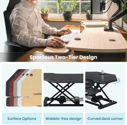 VERSADESK PowerPro 36 Inch Electric Corner Standing Desk Converter, Push-Button Height Adjustable Sit to Stand Desk Riser, Dual Monitor & Laptop Workstation with Keyboard Tray, Black