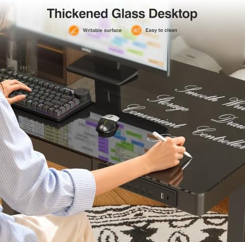 Monomi 35x20 Glass Electric Standing Desk with Drawer and Wheels, Black