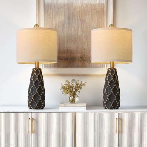 Samll Table Lamps Set of 2 for Living Room, 20.25" Black Bedside Boho Lamps