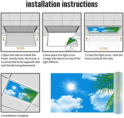 Fluorescent Light Cover Decorative Ceiling Light Filters,Tree Leaves Sky Clouds Pattern,for Classroom Office Hospitals Home Ceiling Decorative,2ft x 4ft,Green