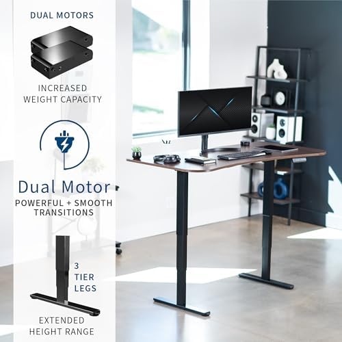 VIVO Dark Walnut 63 x 32 in Standing Desk, DESK-KIT-2B1D