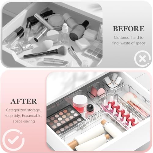 DILIBRA 16 Pcs Clear Extendable Drawer Organizer, Adjustable Drawer Storage