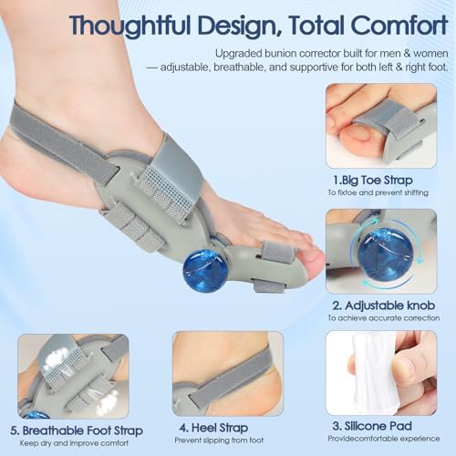 Bunion Corrector for Women Men Big Toe,Adjustable Knob Bunion Corrector for Bunions Relief,Bunioning Fix with Bunioned Silicone Pad,Suitable for Left and Right Feet(2PCS)