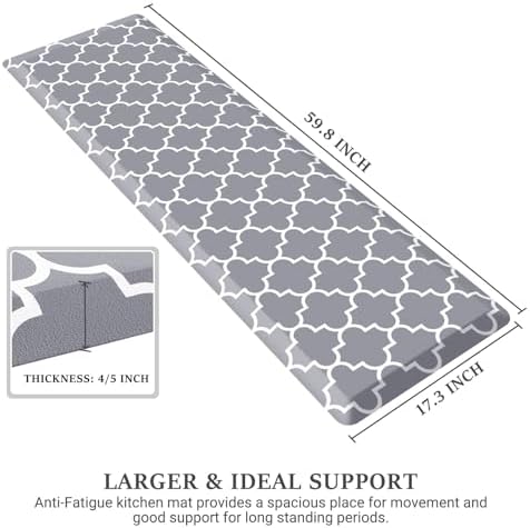 WISELIFE Anti Fatigue Mats for Kitchen Floor, 17.3"x 60", 4/5 Inch, Grey