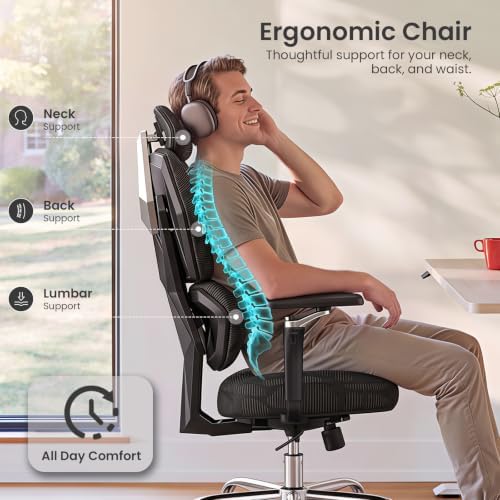 SEDETA S100 Ergonomic Office Chair with Lumbar Support, 6D Armrests, Black