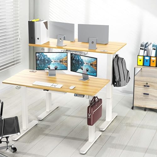 SHW 48-Inch Electric Height Adjustable Standing Desk w/Drawer, Oak