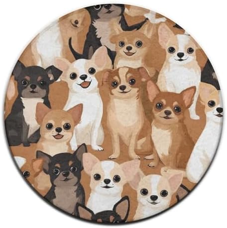 Men's Large Home Decor Mat, Soft Round Yoga Carpet, Non Slip Machine Washable Home Office Circle Rug Chihuahua