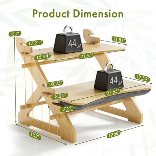 Amazer 22 inch Standing Desk Converter, Bamboo Desk Riser with Lap Desk