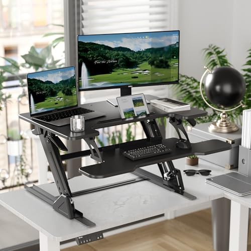 Claiks Standing Desk Converter 36In Height Adjustable Sit Stand Riser Black