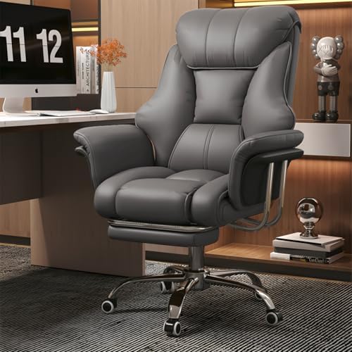 Big and Tall Office Chair 550 lbs Extra Wide Leather Executive Chair with Retractable Footrest, Heavy-Duty Ergonomic Chair, Adjustable Height Computer Gaming Chairs
