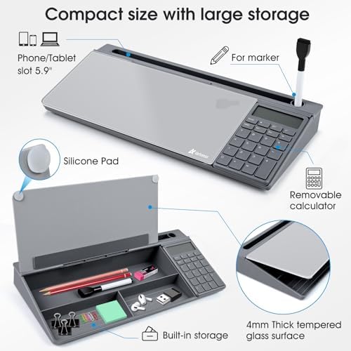 Varhomax Glass Desk Whiteboard Gray with Calculator