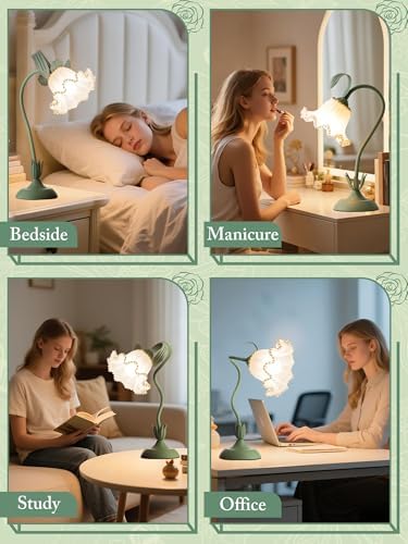 Flower Table Lamp, LED Reading Light Vintage Night light (Green Pearls)