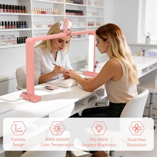 Half Moon Light for Nail Desk, Large Nail Lamp for Desk, Pink