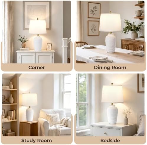 Textured Ceramic Table Lamp,Touch Dimmable Bedside Lamp, 23" White