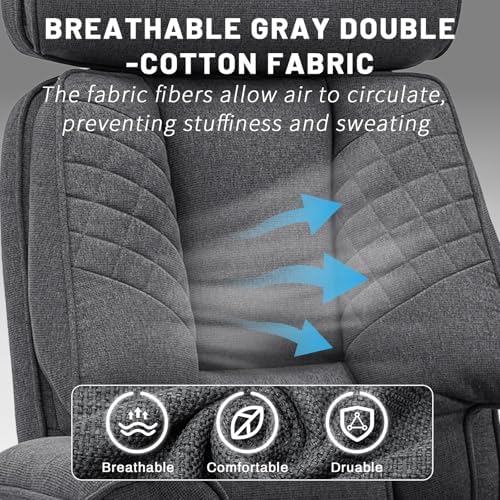 HOFFREE 500lbs Fabric Office Chair with Headrest and Lumbar Support,Grey