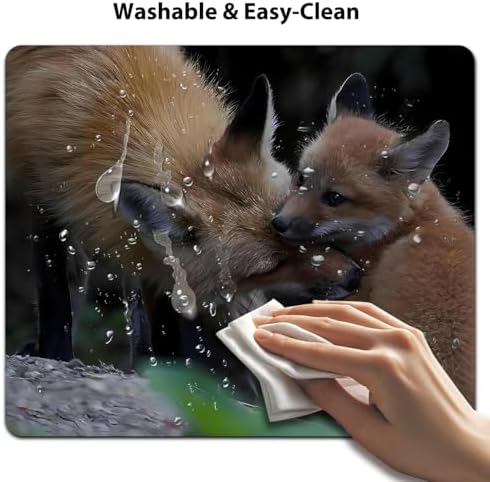 9.5x7.9 Inch Office/Gaming Mouse Pad, Lovely Red Fox Cub Wildlife Family, Cute Anti-Slip Mat for Desk Decor