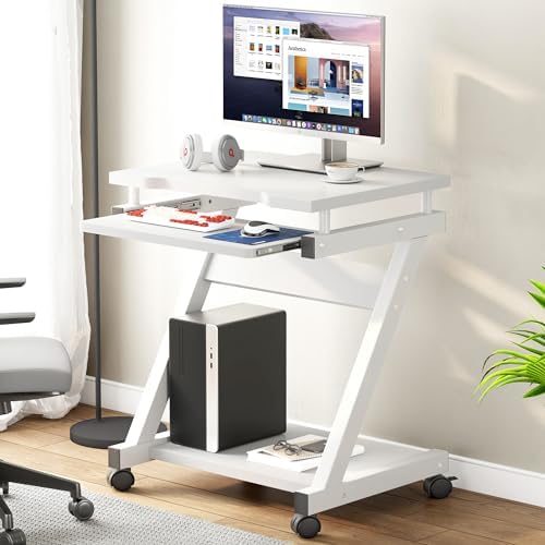 sogesfurniture Mobile Compact Computer Desk Cart for Small Spaces