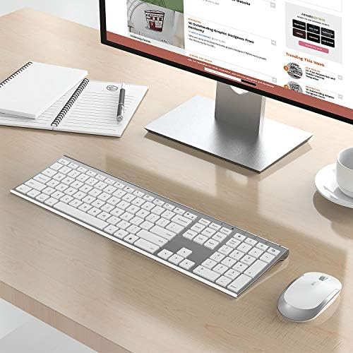 Vssoplor Wireless Keyboard and Mouse, Rechargeable Ultra Slim, White Silver