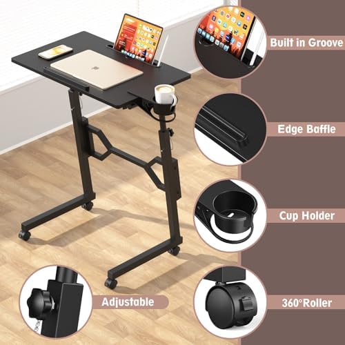 Enayplon Small Standing Desk with Wheels, Portable Treadmill Desk, Rolling Desk Adjustable Height for Laptop, Mobile Standing Table for Walking Pad, Bedside Table
