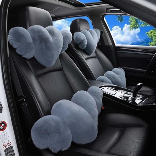 2 Pack Heart Shaped Plush Car Neck Pillows, Soft Car Headrest Cushion for Driving Travel Office Chair, Cute Cars Interior Decor Accessories for Women Girls(Gray)