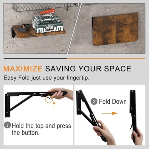 TEAMIX Wall Mounted Folding Table for Small Spaces, Rustic Floating Desk