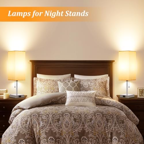 18'' Table Lamp for Bedroom set of 2,3-Color Bedside Lamps with Pull Chain
