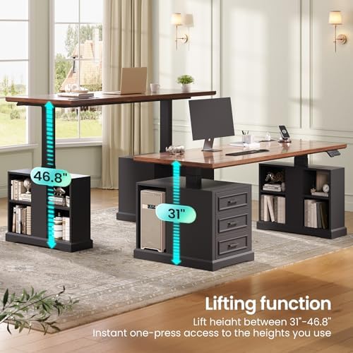 SEDETA 63" Farmhouse Electric Standing Desk with 3 Drawers, Storage Shelves