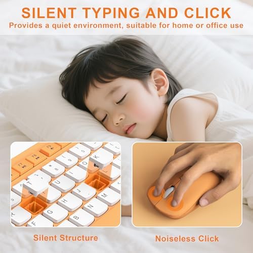 Wireless Keyboard and Mouse Combo Silent for Office and Home(Orange-B)