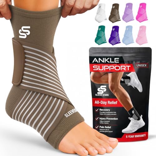 Sleeve Stars Ankle Brace Men & Women Support (Single/M:10"-12"/Mocha Brown)