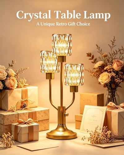 Lightdot Mid Century Modern Table Lamp Glod Glass Dimmable 3 Bulbs Included