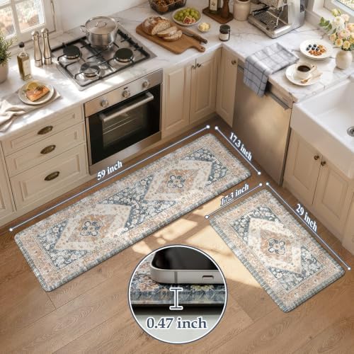 KIMODE Anti Fatigue Kitchen Mat 2PCS,Non-Skid Waterproof Kitchen Rugs Gold