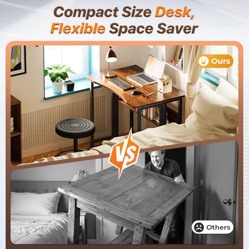 Huuger Folding Desk with Storage Shelf, 31.5 Inch Foldable Computer Table