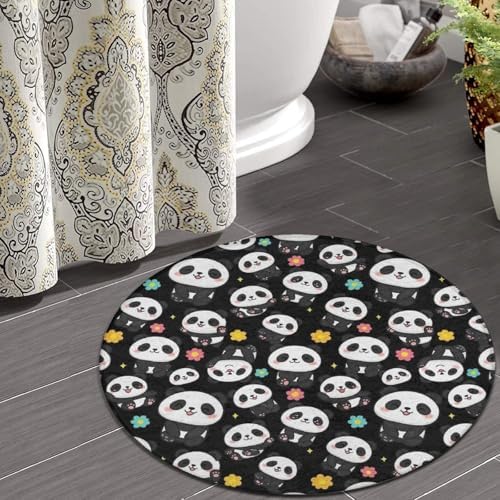 Large Machine Washable Circular Rugs, Home Decor Round Mat for Living Room Sofa Office Cute Cartoon Panda Art, 36inch