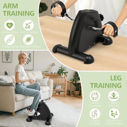 FITKS360 Under Desk Elliptical & Mini Exercise Bike - Seated Electric Leg Exerciser Under Table Oval Electric - Seniors Sit Exerciser Fully Assembled Pedal