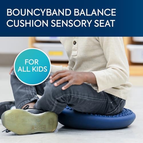 Bouncyband Balance Cushion Sensory Seat, Blue – Portable Sensory Cushion Promotes Active Learning and Improves Focus in the Classroom or at Home – 13.5” Cushion Seat Supports Up To 300lbs