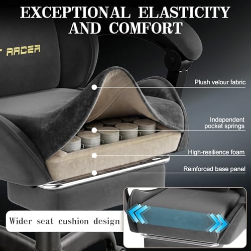 Soontrans Black Velvet Gaming Chair with Embroidery Design