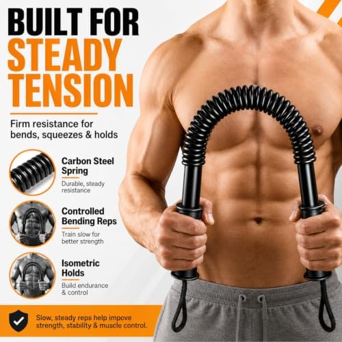 Power Twister Bar - Chest & Arm Exerciser, Upper Body Strength Trainer with 20-66 lb Resistance, Non-Slip Grips & Wrist Straps for Home Gym Workout